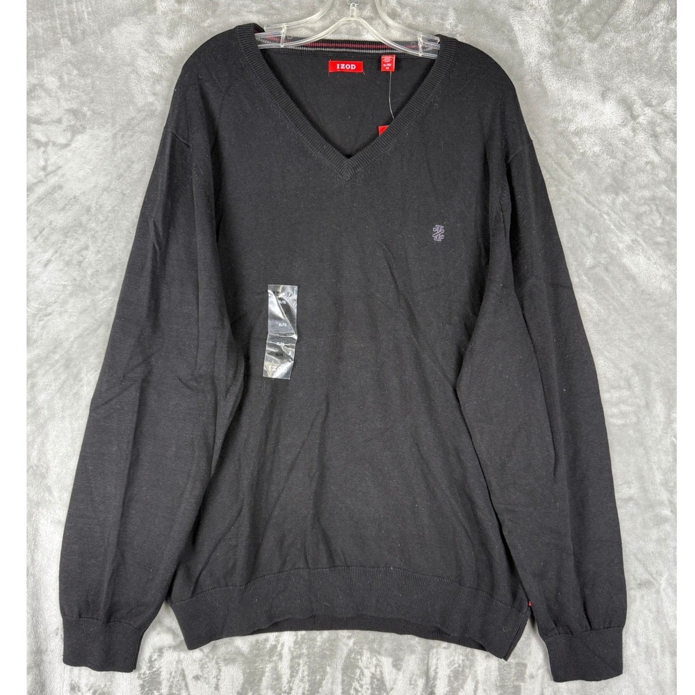 IZOD Mens‎ Black V Neck Long Sleeve Sweater Doubleface XL Extra Large